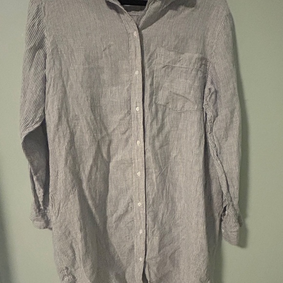 Quince 100% European Linen Shirt Dress in Blue Pinstripe - Picture 3 of 6